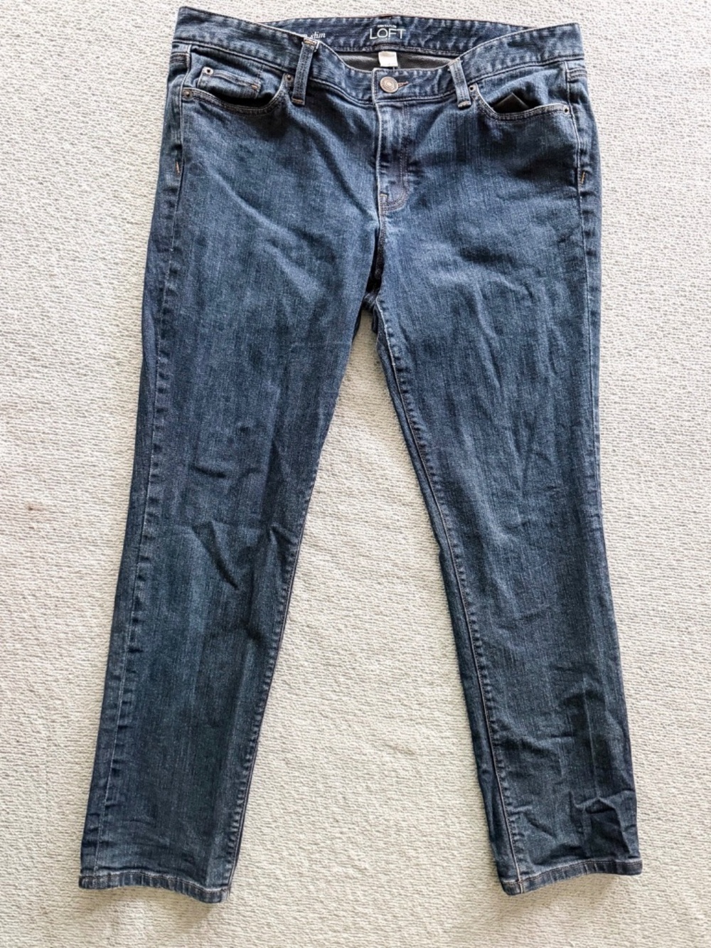 Women's LOFT Blue Slim Straight Jeans Size 14P Classic 5 Pocket Denim Pants